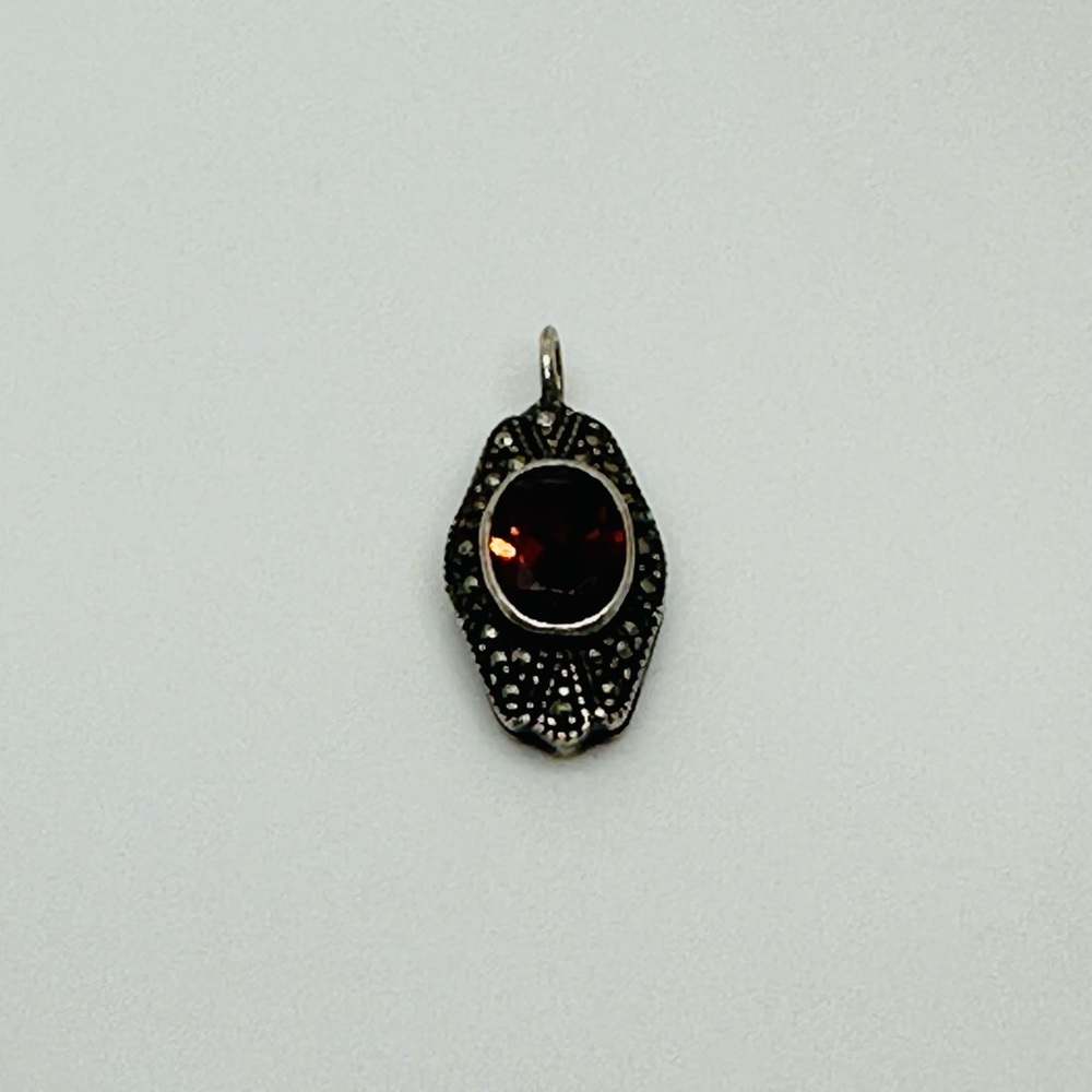 Sterling Silver Garnet Marcasite Pendant